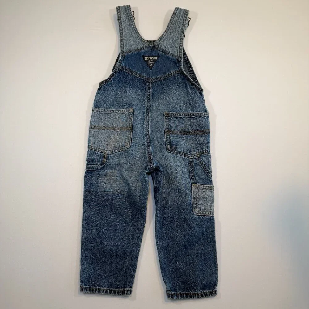 OSH KOSH B'Gosh Patchwork Denim Overalls Vestbak Blue 2T Vintage